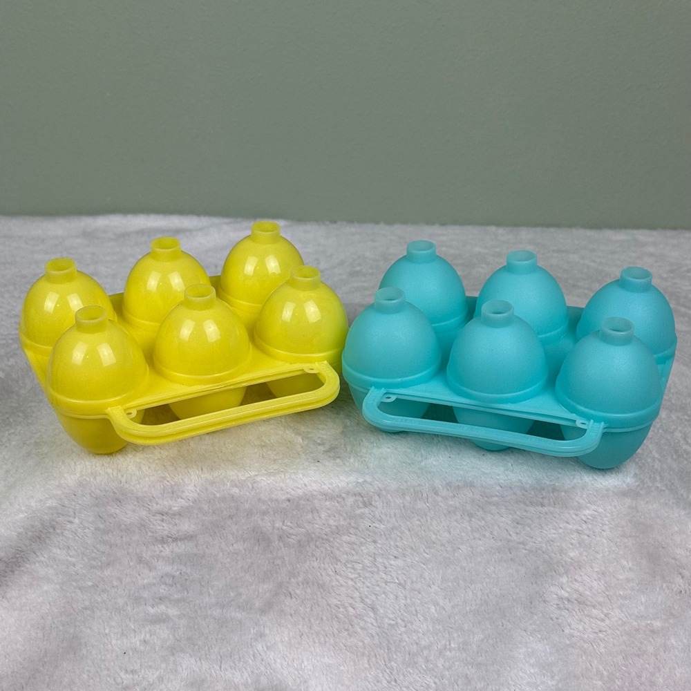Vintage Jell-O Jiggler Egg Molds Set of 2 Yellow Teal Plastic Easter Kitchenware